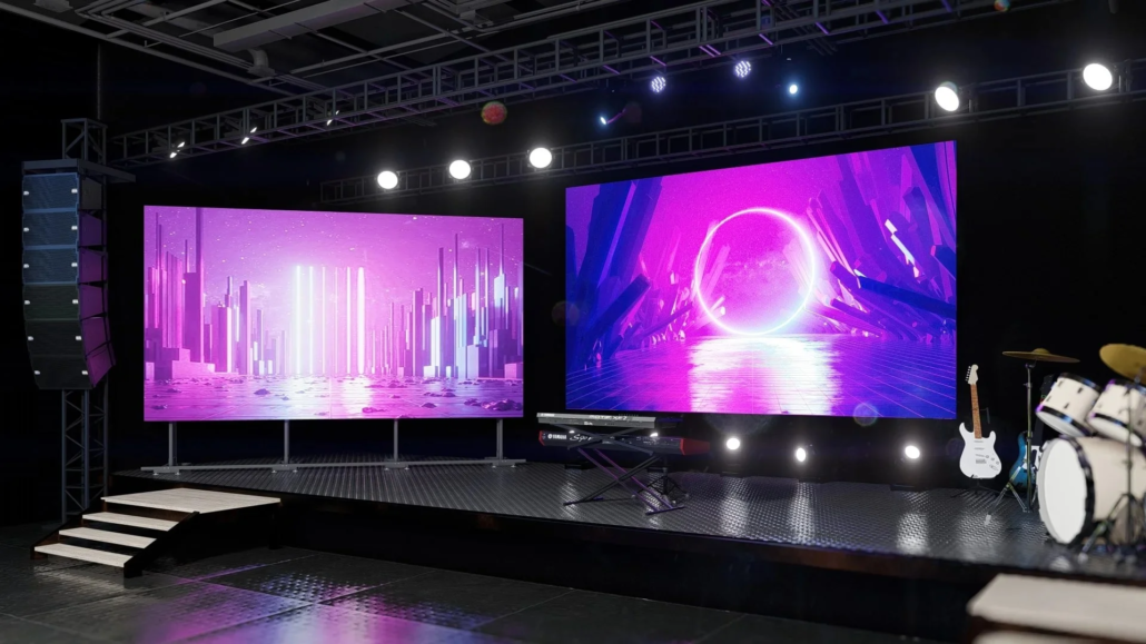 Bright 2.6mm LED video wall setup at a corporate event in Melbourne, Florida, showcasing AVR Expos Space Coast LED video wall rentals.